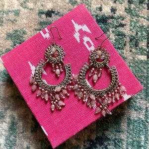 Light pink bead chandelier earrings